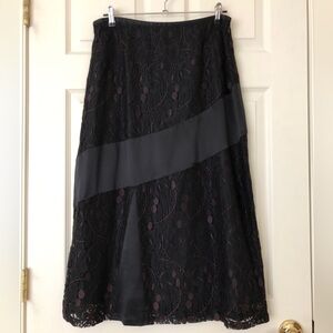 Garnet Hill Black Lace and Satin Maxi Skirt Size 14P